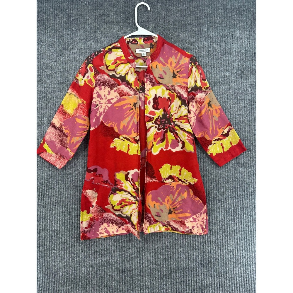 Coldwater Creek Tunic Women M Red Floral Silk Wool Blend 3/4 Sleeve Excellent